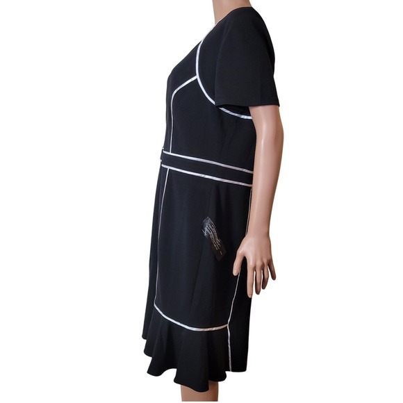 Focus Shani Ponte Dress Women's 16 Sheath black white Flutter Ruffle Short Mini. - Picture 6 of 16